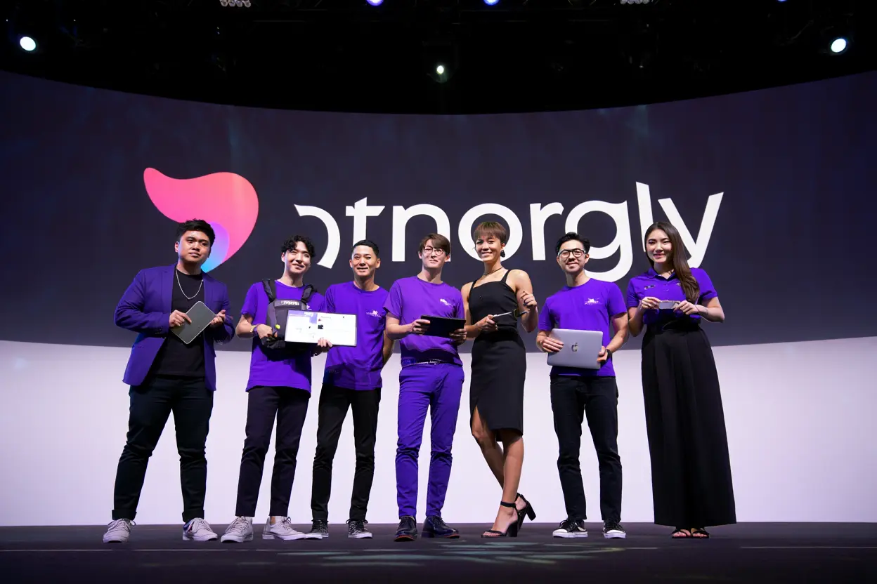Startup founders presenting at a conference